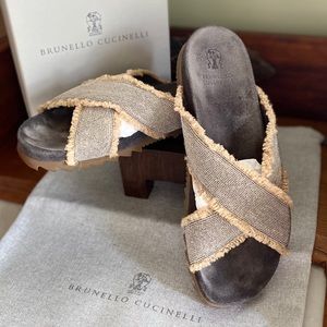 Brunello Cucinelli Beaded Frayed CrissCross Sandal